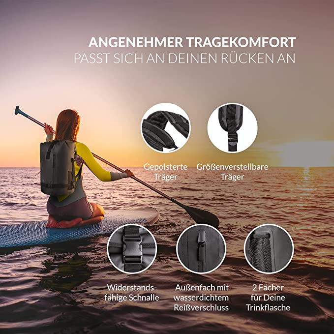 Big Ding Drybag (35L) – Mochila 100 % impermeable con funda impermeable para teléfono móvil.